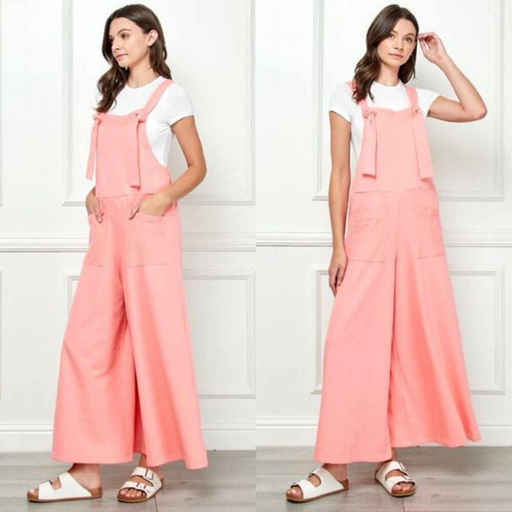 Veveret Women's Size S Blue Wide Leg French Terry Overalls Lounge Beach Resort